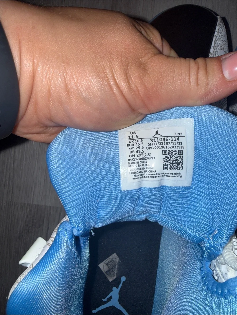 Air Jordan Dub Zero High-Top Sneakers in White, Light Blue & Black